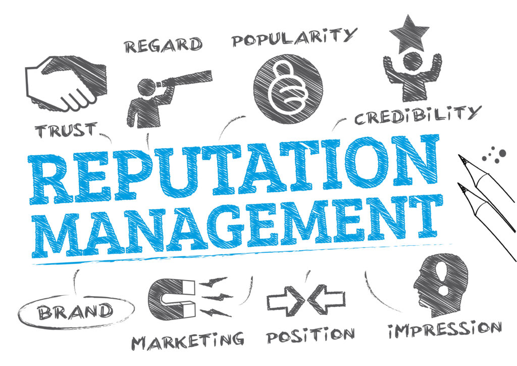 The word “REPUTATION MANAGEMENT” is surrounded by doodles of related concepts.
